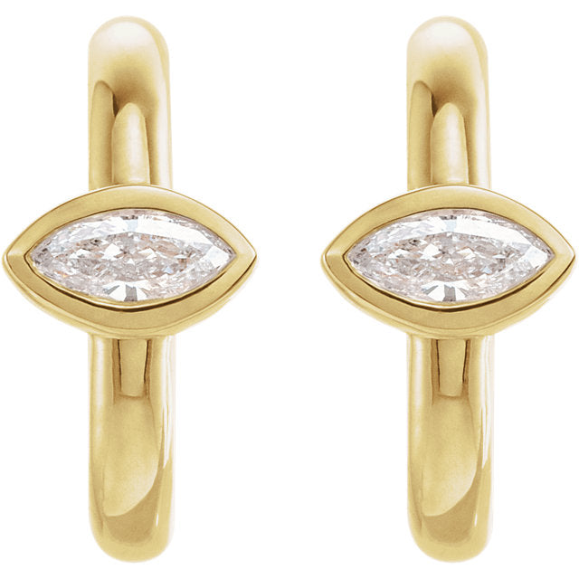 Platinum 14k Yellow Rose White Gold 1/8 CTW Marquise Cut Diamond J Hoop Earrings