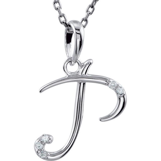 14k Gold or Sterling Silver .03 CTW Diamond Script Letter P Initial Necklace