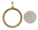 Load image into Gallery viewer, 14K Yellow Gold Coin Holder for 32.7mm Coins or 1 oz American Eagle US $50 Dollar 24K Buffalo 1 oz Cat 1 oz Krugerrand Screw Top Bezel Pendant Charm

