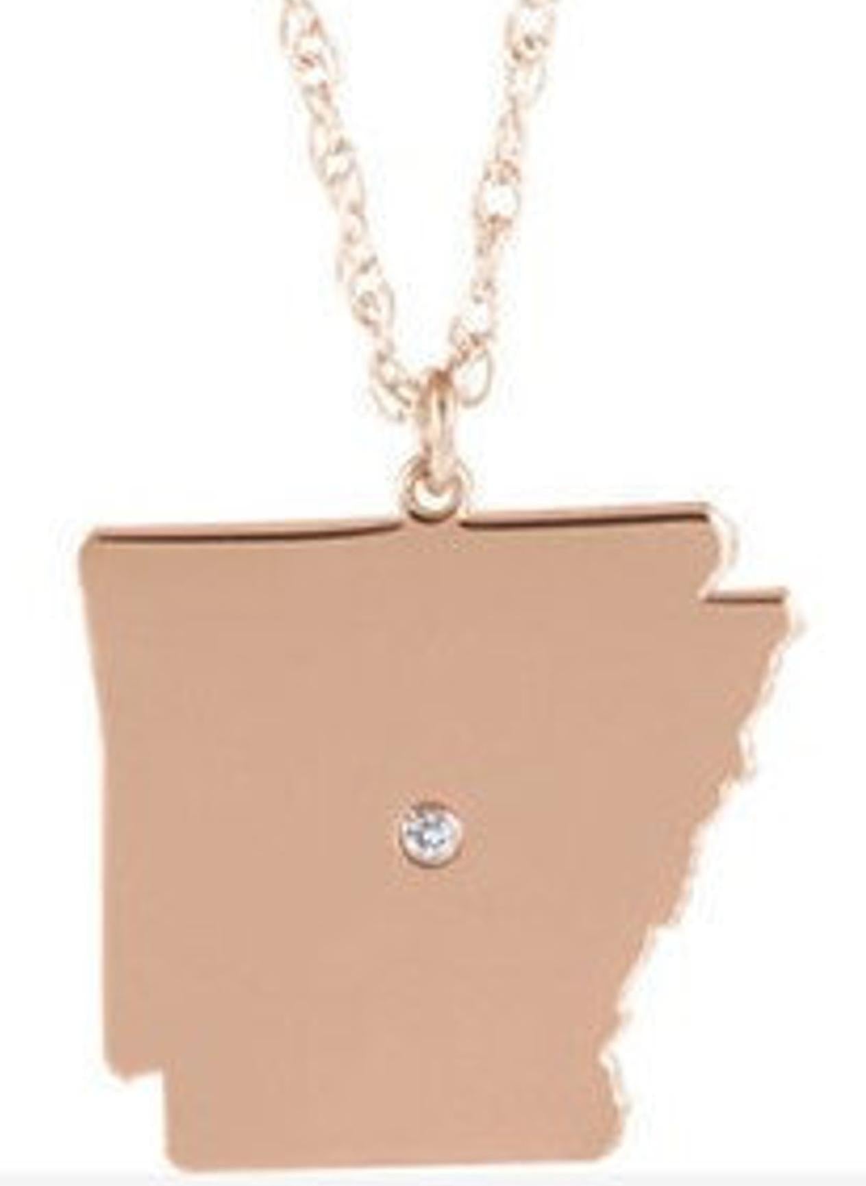 14k Gold 10k Gold Silver Arkansas AR State Map Diamond Personalized City Necklace
